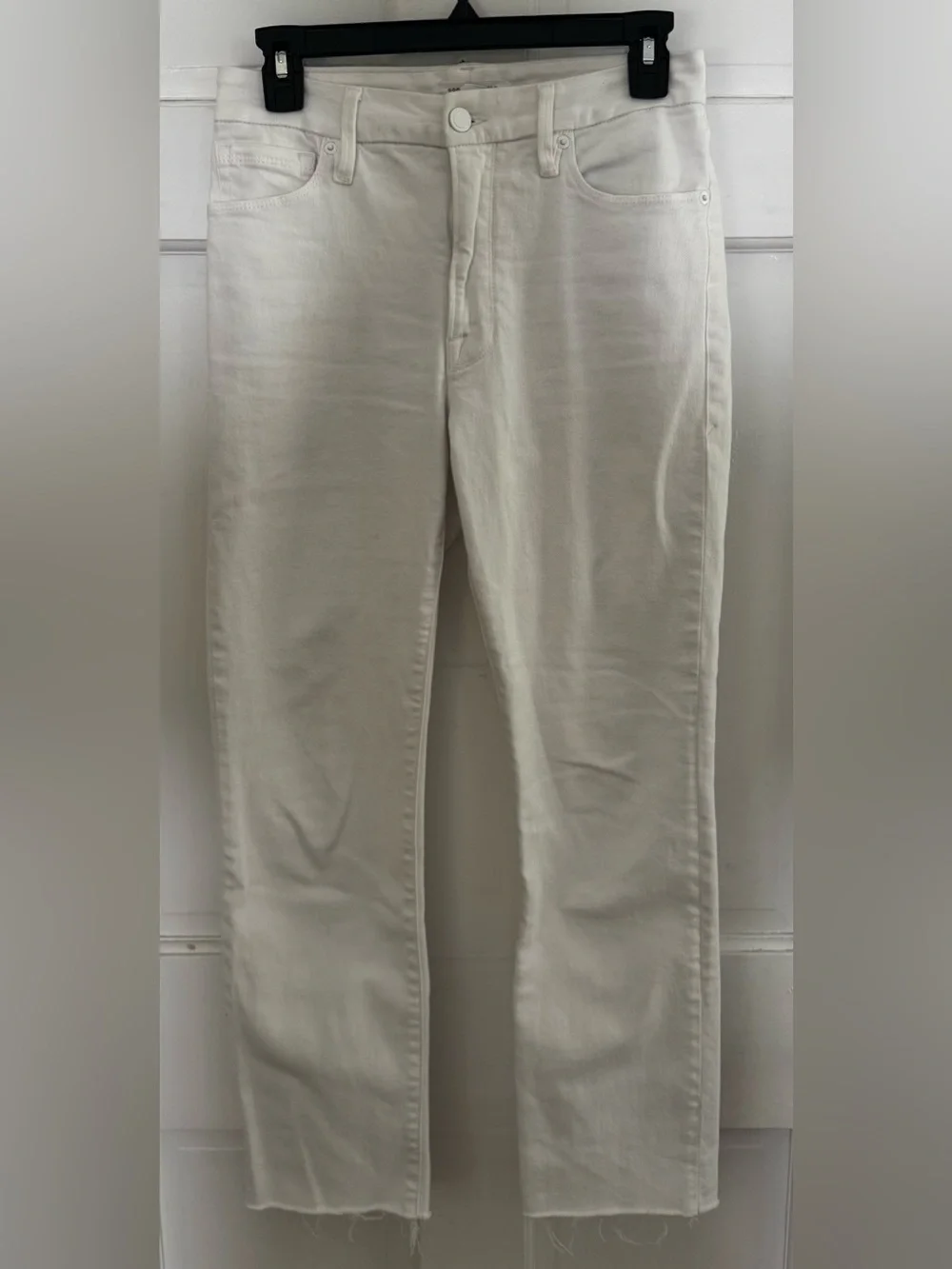 Good American White Denim Straight Leg Ankle Fray Jeans - Size 27/4